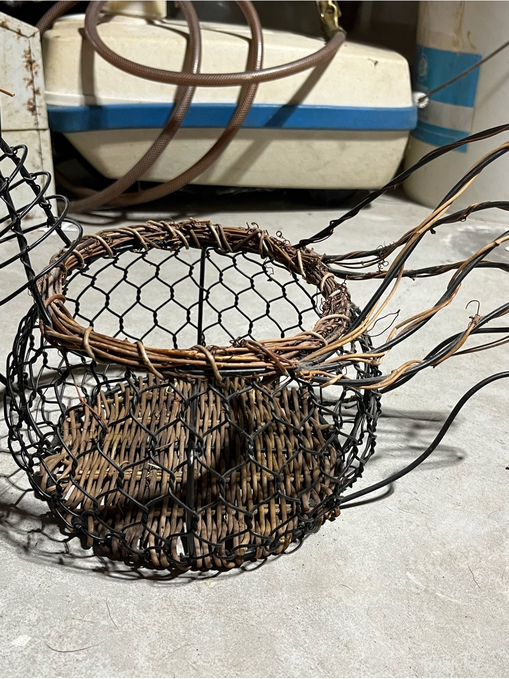 Rustic Woven Wire and Rattan Decorative Basket - Brown/Black